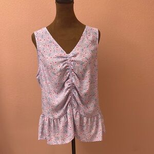 Pleione Sleeveless Floral Blouse - Light Pink and White